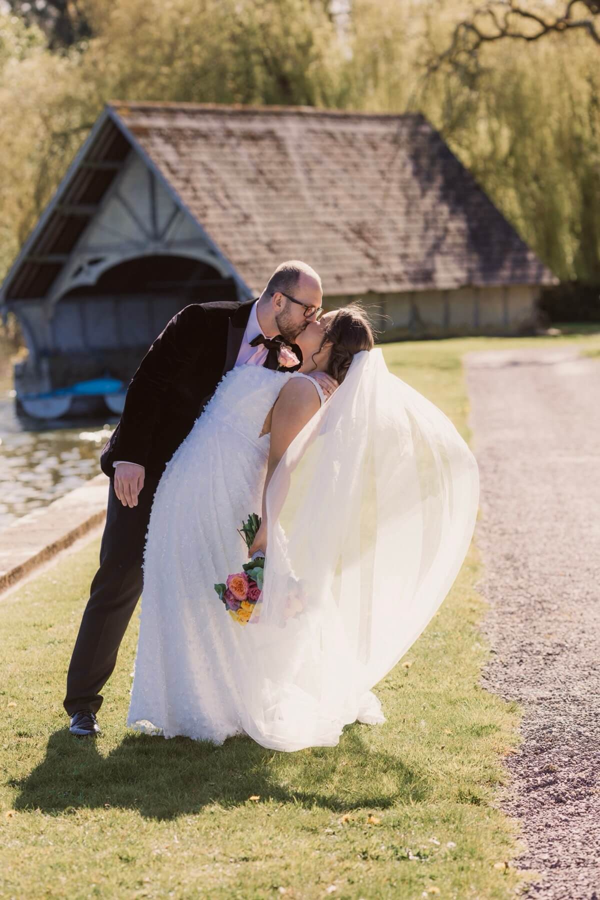 Couple at the Castle Leslie boathouse