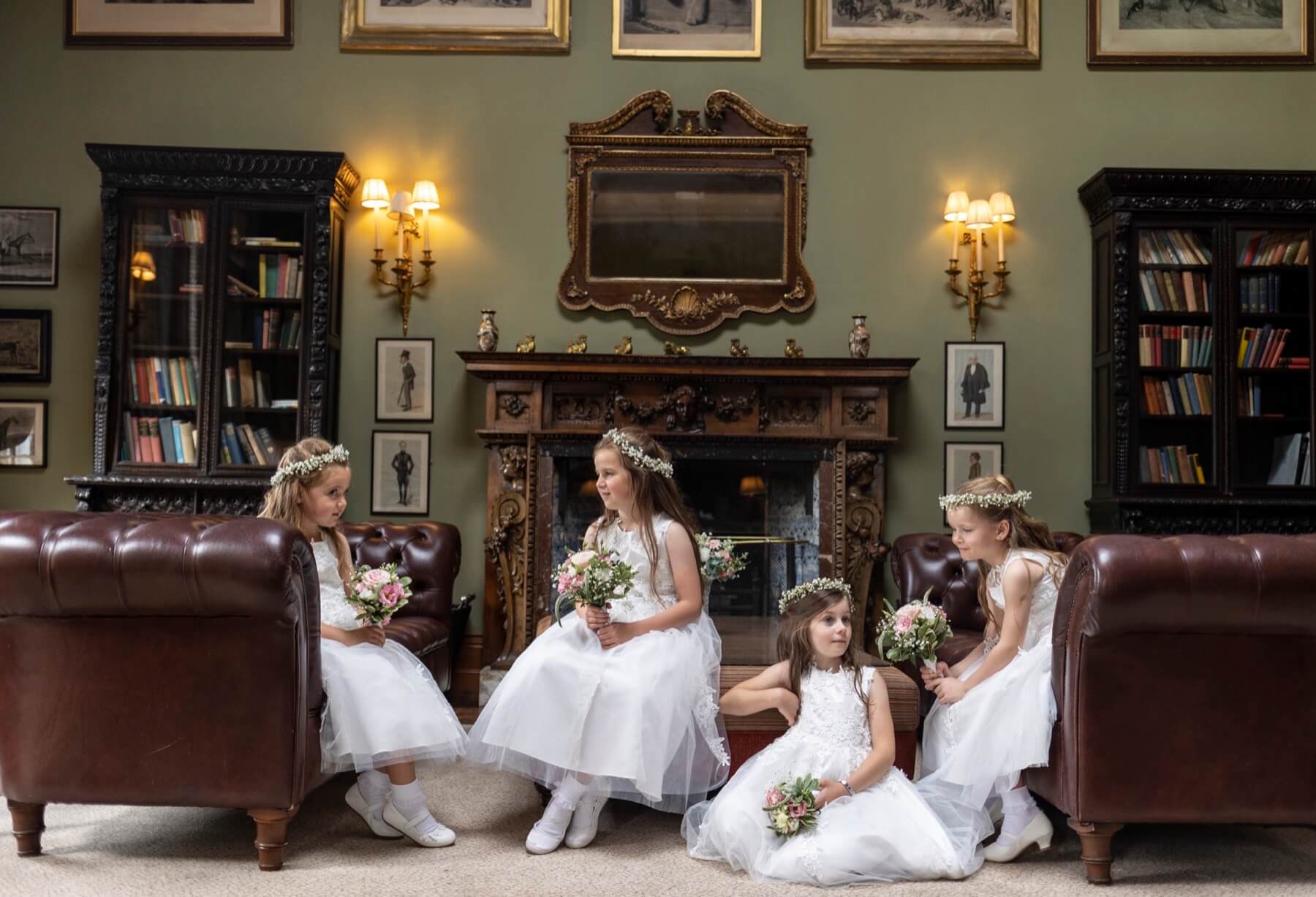 Flower girls in the Castle Leslie library