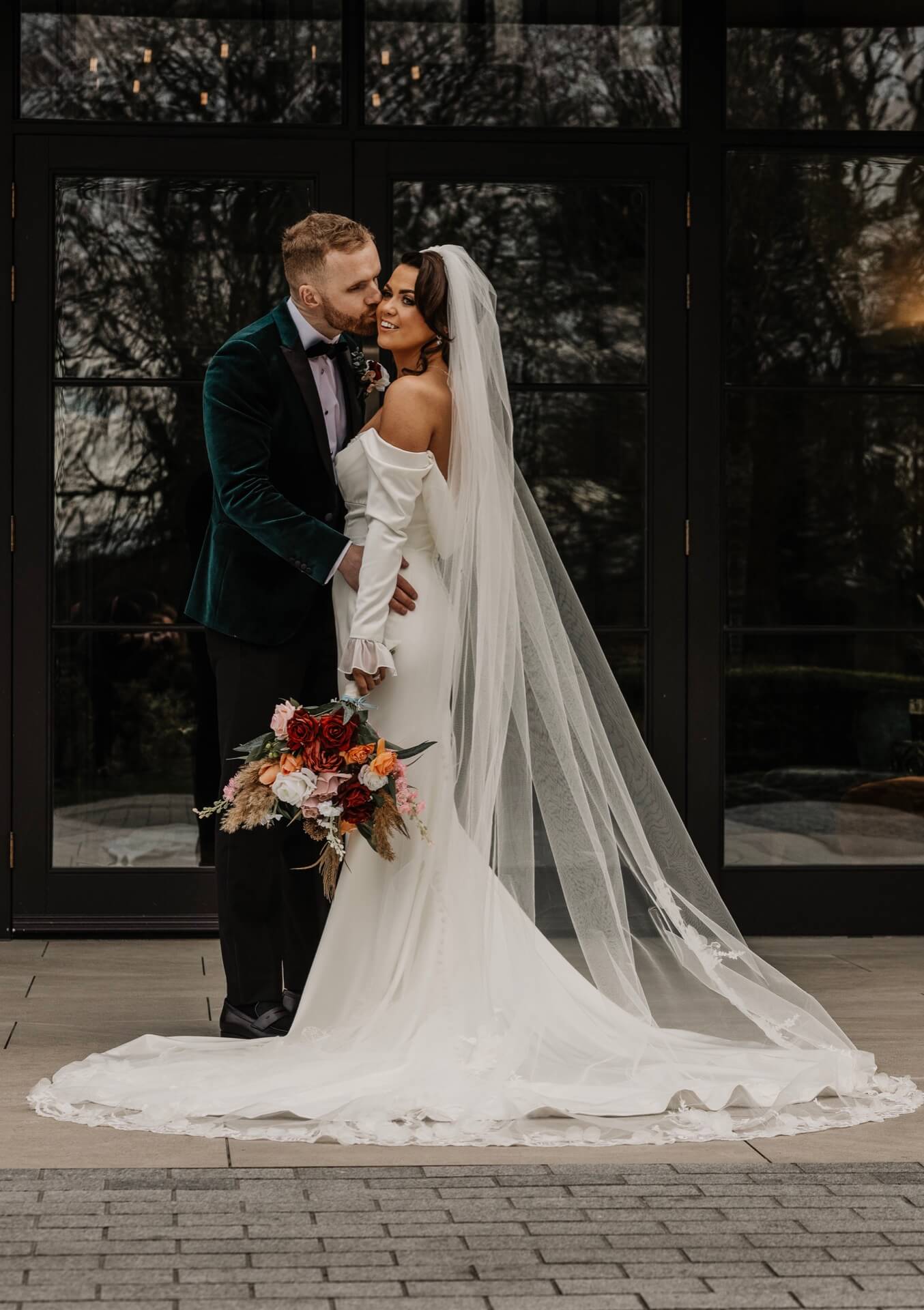 Clandeboye Lodge Bangor wedding couple glass entrance cathedral veil Northern Ireland wedding photography