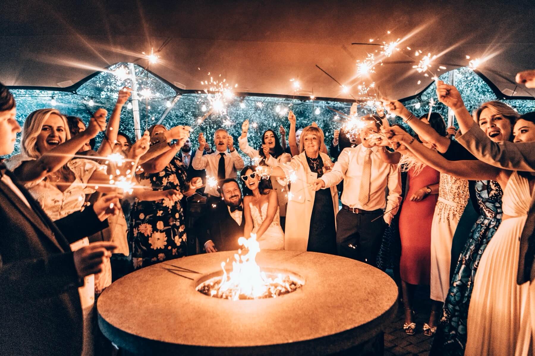 Clandeboye Lodge sparklers fire pit terrace