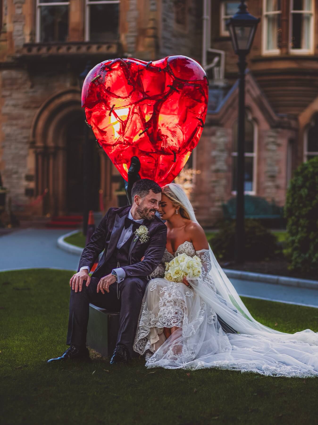 Wedding couple at dusk Culloden Estate