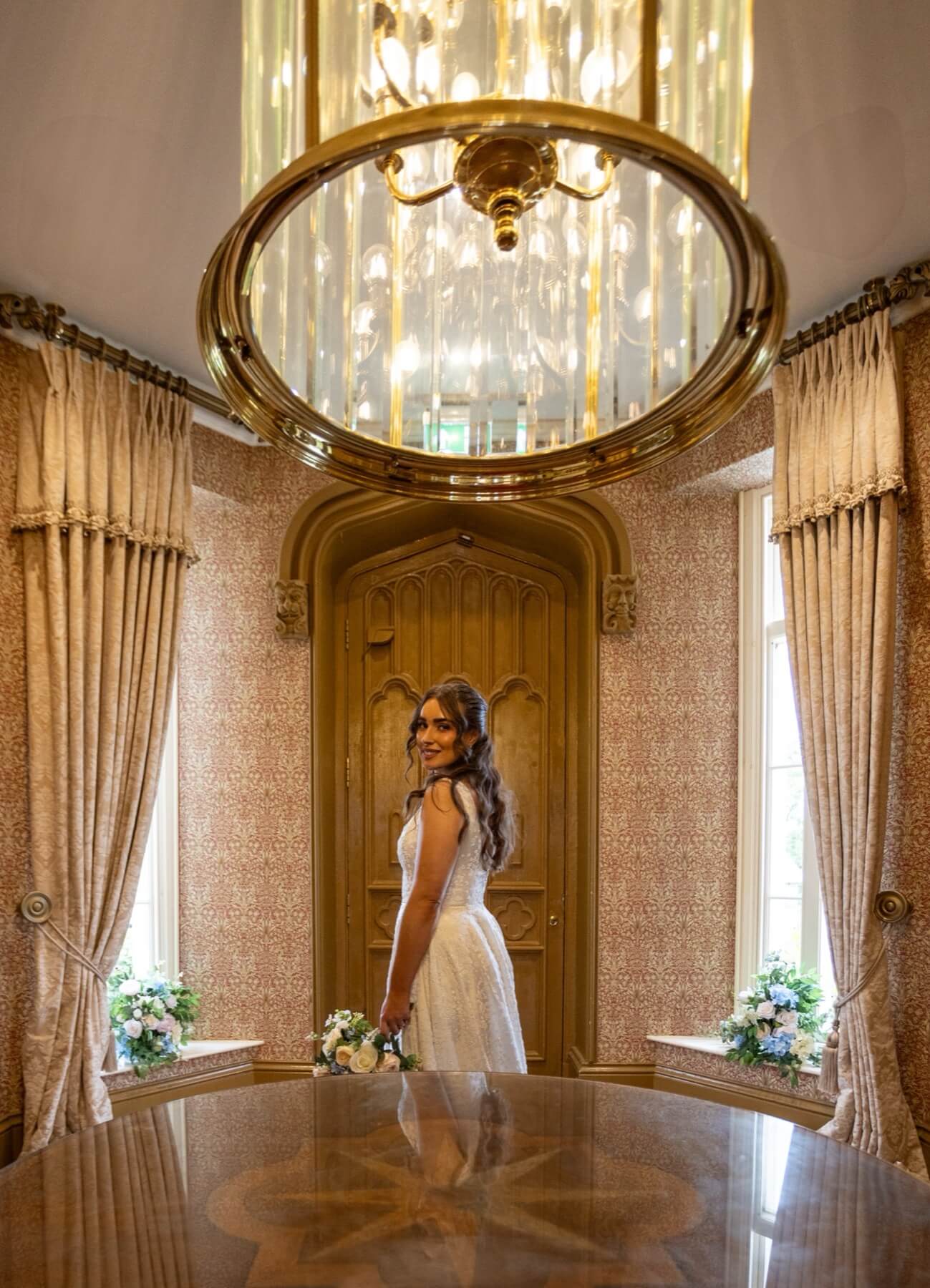 Bride portrait Killeavy Castle entrance hall