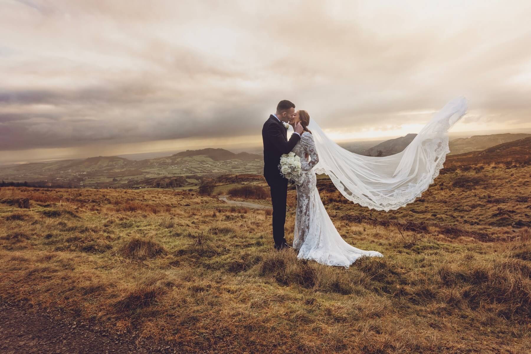 Wedding couple portraits on Slieve Gullion Killeavy Castle Estate Northern Ireland wedding photography