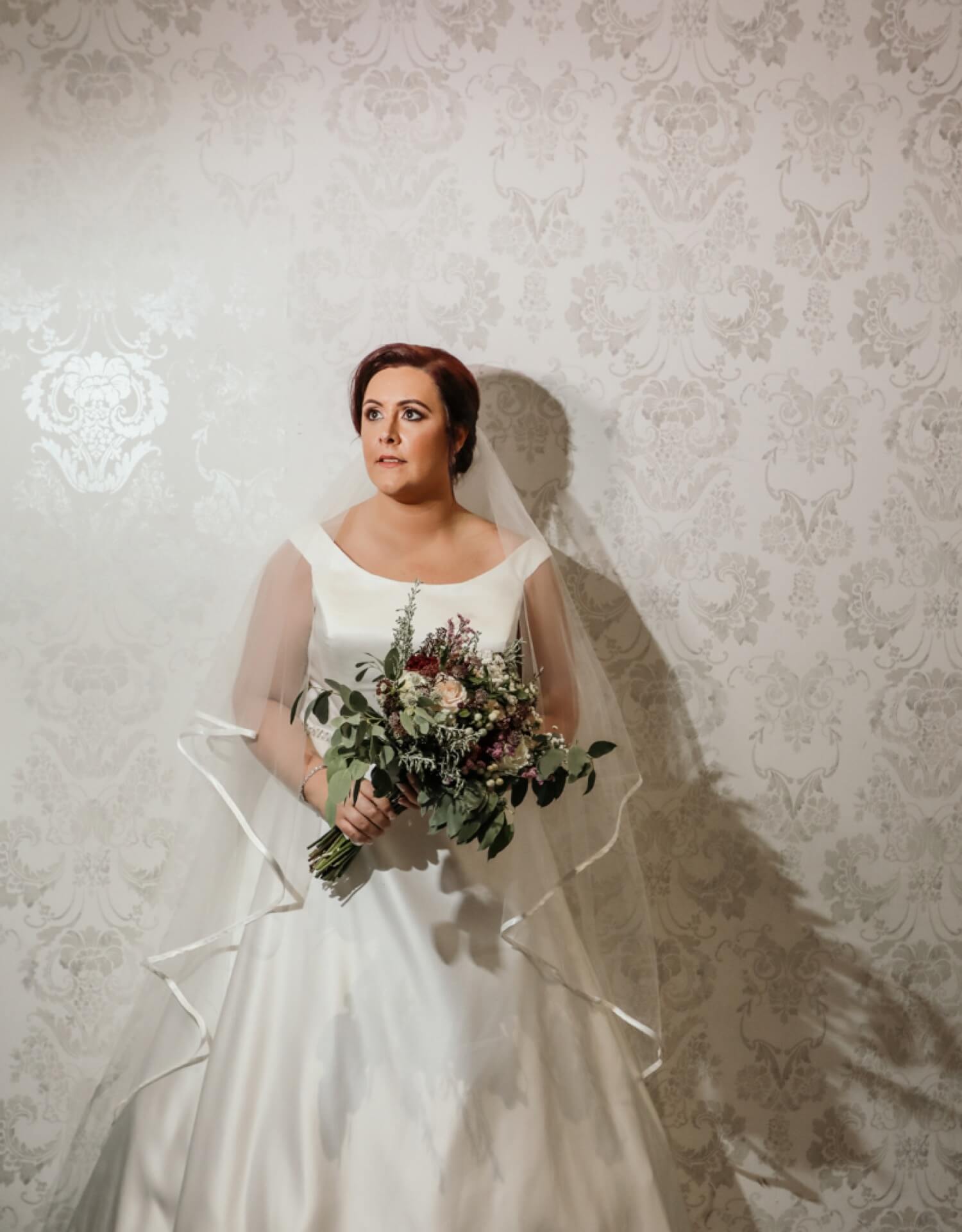 Leighinmohr House Hotel bridal portrait damask wallpaper Northern Ireland wedding photographer