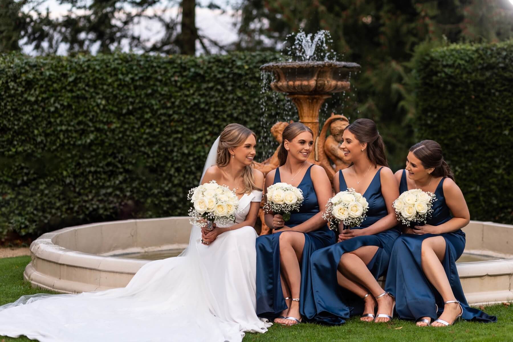 Magheramourne Estate bridal party stone fountain